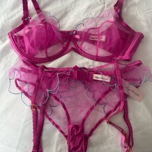 Agent Provocateur Lorna Hot Pink and Teal 3 Piece Set